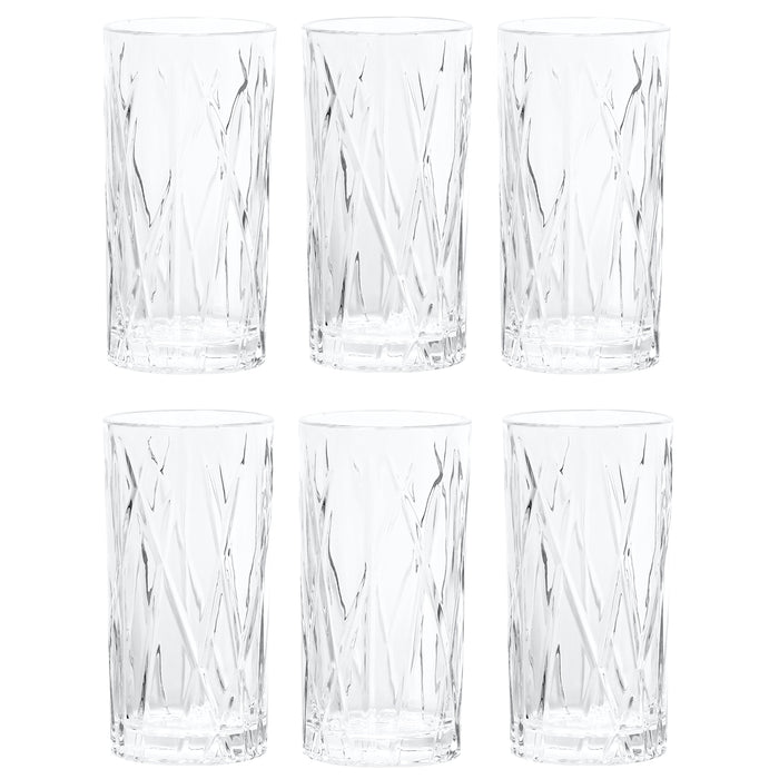 Red Co. Tall Clear Tumbler Glass with X Pattern for Iced Tea Water, Juice, Beer, Whiskey, and Cocktails, 12 Ounce - Set of 6