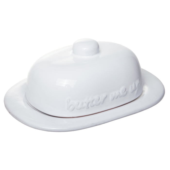 Red Co. Butter Me Up Classic Terracotta Butter Dish, Glazed Ceramic White, 7-inch