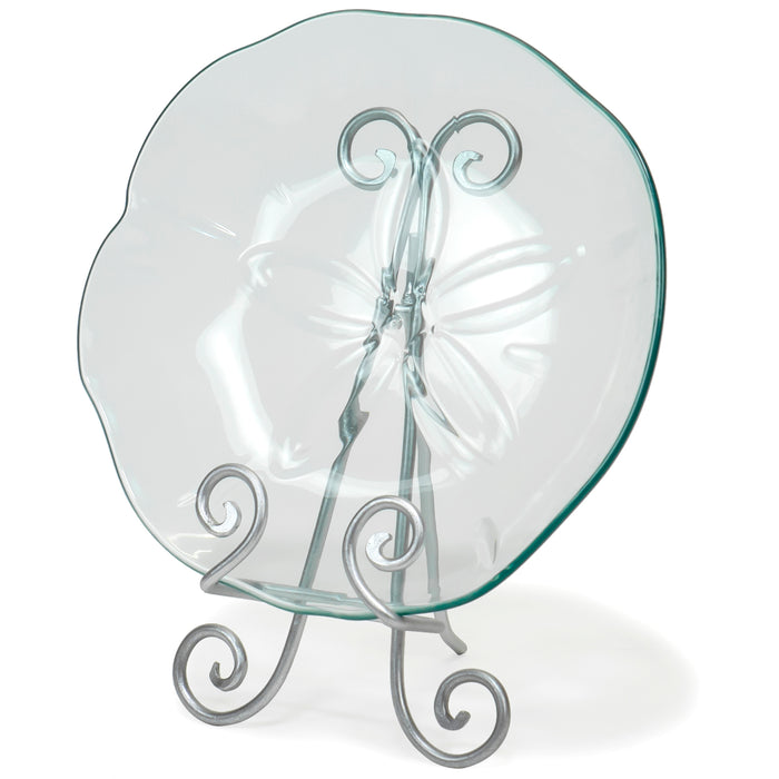 Red Co. 9” Tall Decorative Curved Scroll Metal Wire Display Plate Stand & Art Holder Easel, Silver