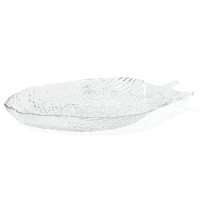 Red Co. Small Glass Fish Shaped Dish for Displaying Small Foods and Snacks, Ornaments, Organizer, Jewelry Storage, 8" x 6" x 1"