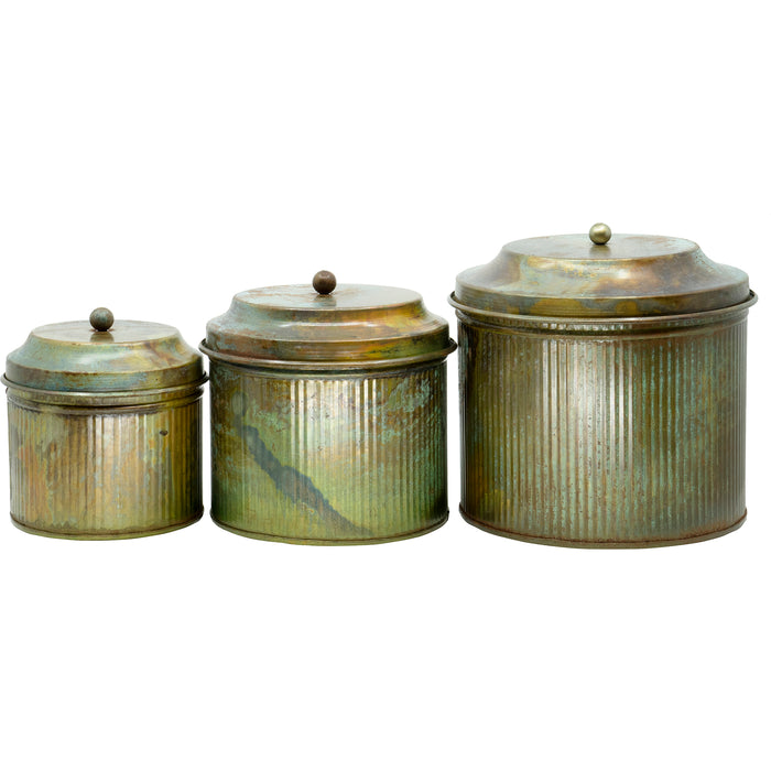 Red Co. Rustic Style 3 Piece Counter Top Kitchen Storage Canisters with Lids for Cookies, Candy, Rice, Pasta, Coffee, Flour, Sugar - 7.25" x 7.5"