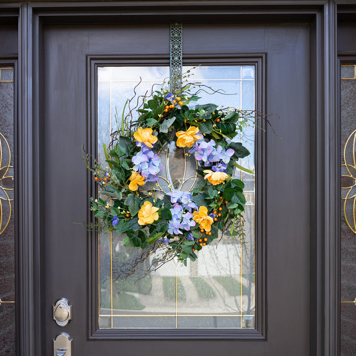 Red Co. 16" Purple Yellow Hydrangeas, Artificial Spring & Summer Wreath, Door Backdrop Ornaments, Home Décor Collection