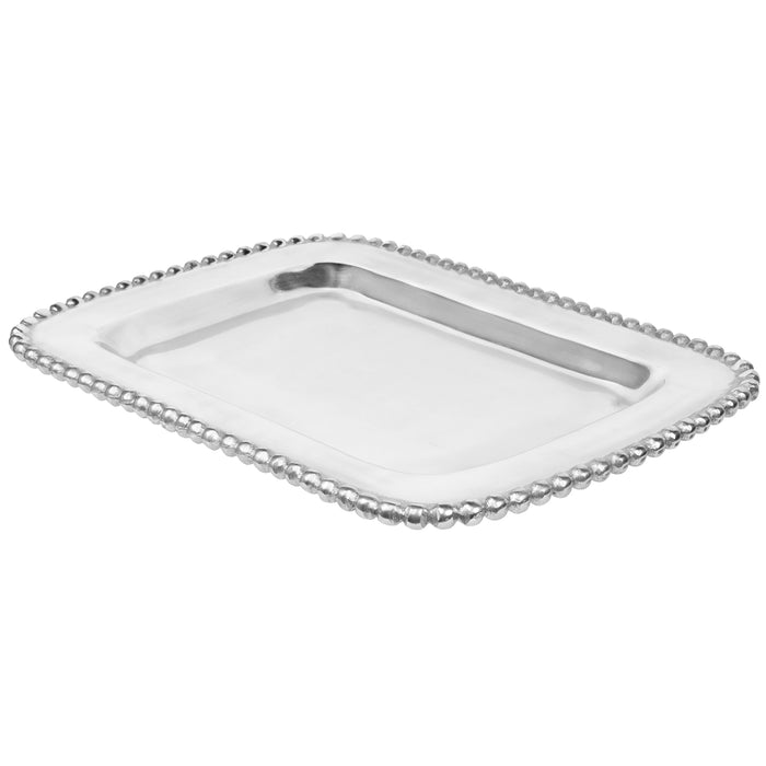 Red Co. Lavish Rectangular Centerpiece Platter, Handcrafted Chrome Serving Tray with Beaded Edge — 17½" x 12"