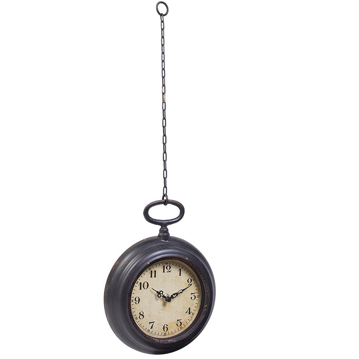 Vintage Pocket Watch Inspired Wall Clock with Chain, Round - Small