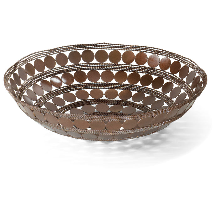 Red Co. Decorative Round Iron Ring Centerpiece Basket Bowl, Circle Design with Braided Wire