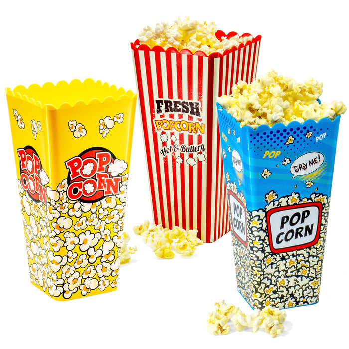 Red Co. Reusable Nesting Movie Theater Themed Popcorn Buckets - Set of 3 Assorted Retro Style Designs