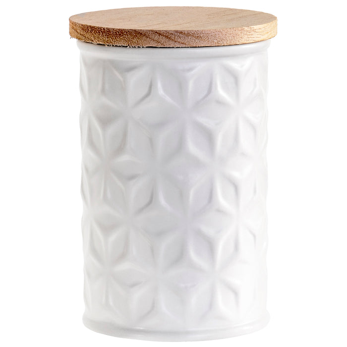 Swan Creek Highly Scented Pillar Candle in Round Ceramic Canister with Lid, White Collection – Assorted Patterns – 12 oz.