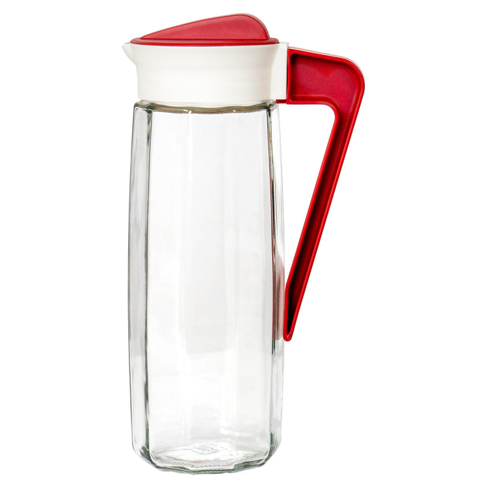 Red Co. Set of 2 Vintage Inspired 54 Oz Glass Pitcher with Twist-Close Lid and Handle, Hot Cold Water Jug, Juice and Iced Tea Beverage Carafe