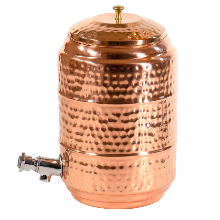 Red Co. Large Decorative Antique Hand-Hammered Copper Multipurpose Beverage Dispenser with Spigot and Lid for Cold & Hot Drinks, 1.25 Gallon