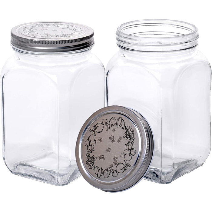 Classic Food Saver Canister, Square Glass Storage Container Jar with Metal Lid, 50 Ounces