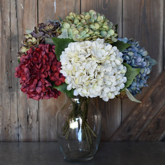 Burgundy Red Faux Silk Blooming Hydrangea Pick Bouquet, 13 Inches