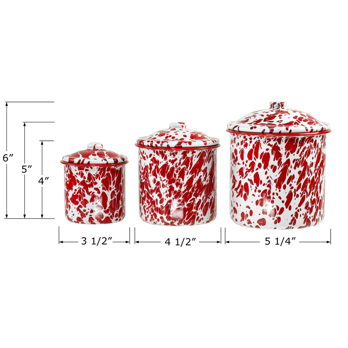 Red Co. Red Splatter Enamelware Mug Pots with Lid - Set of 3 Nesting Cups, Perfect for Picnic, Camping, Outdoor Activity