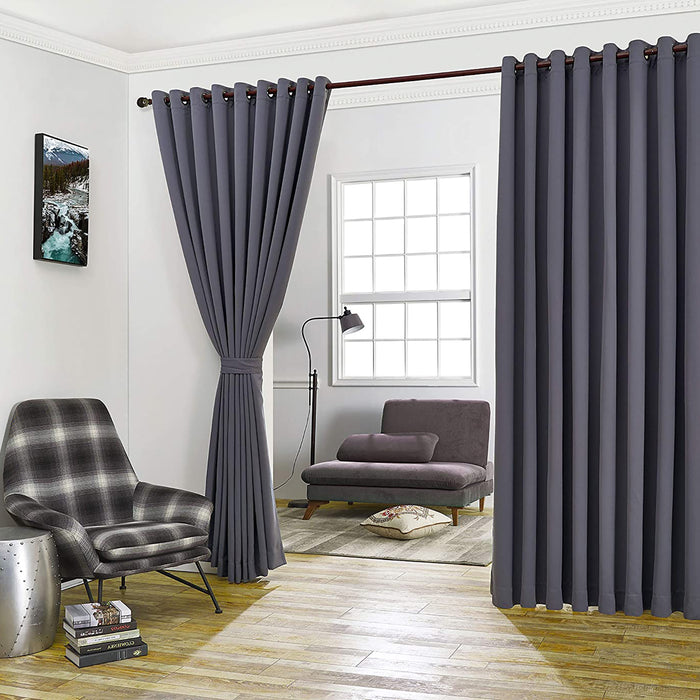 Red Co. Wall to Wall Thermal Blackout Drapes with Grommets and Tiebacks - 2 Panel Set