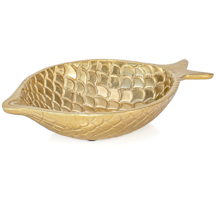 Red Co. 11” Decorative Round Metal Accent Centerpiece Fish Shaped Bowl Tray, Gold