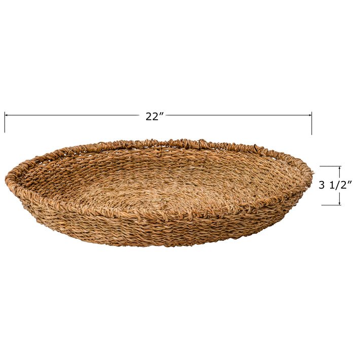 Red Co. Large Brown Round Decorative Hand-Woven Centerpiece Basket Tray, Seagrass & Iron – 22 Inches