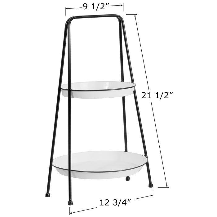 Red Co. Two Tiered Round White Metal Kitchen Counter Organizer Display Fruit Stand Rustic Décor