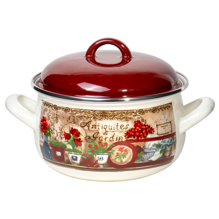 Enamel On Steel Round Covered Stockpot - Pasta Stock Stew Soup Casserole Dish Cooking Pot with Lid