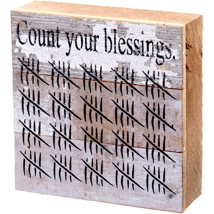 Second Nature By Hand 6x6 inch Reclaimed Wood Art, Handcrafted Decorative Wall Plaque — Count Your Blessings