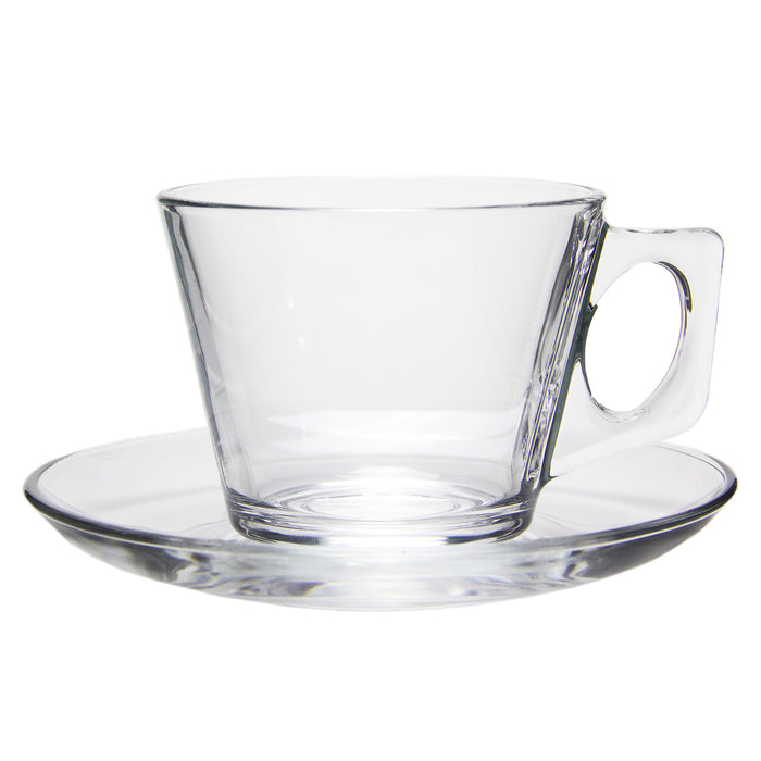 Traditional Clear Glass Tea Cups with Matching Saucers, 6 cups + 6 saucers (12 pcs set)