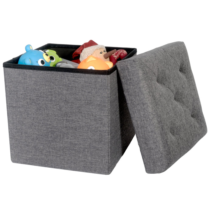 Folding Cube Storage Ottoman with Padded Seat, 15" x 15" - Platinum Series