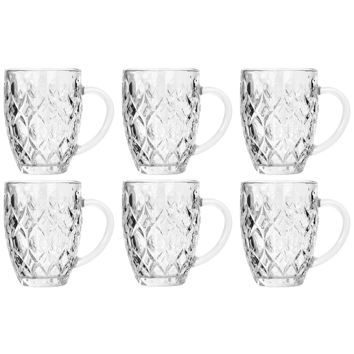 Red Co. Glass Beer Mug Set of 6, 13 oz - Laser Etched Circle and Diamond Pattern