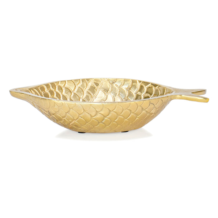 Red Co. 11” Decorative Round Metal Accent Centerpiece Fish Shaped Bowl Tray, Gold