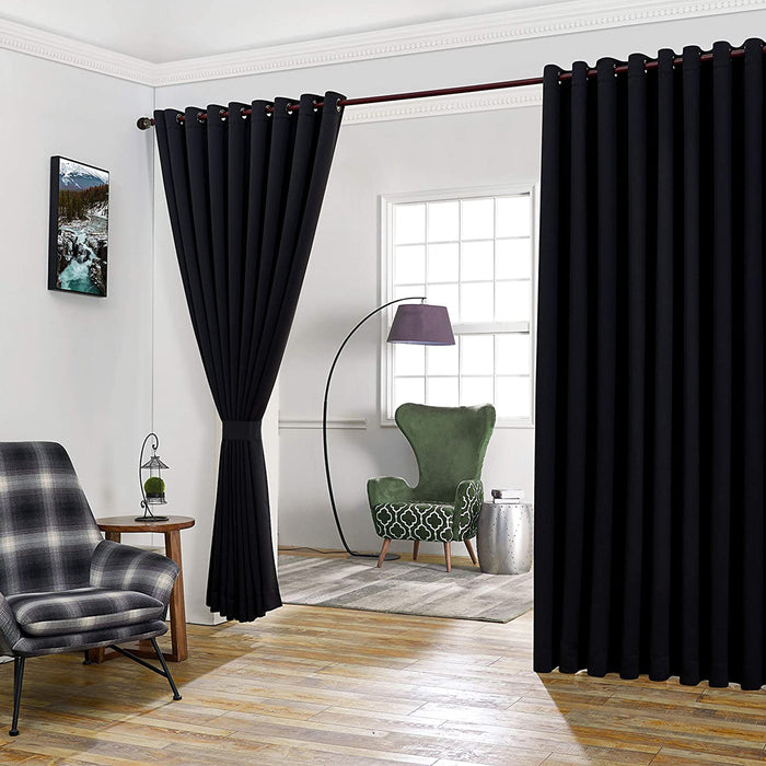 Red Co. Wall to Wall Thermal Blackout Drapes with Grommets and Tiebacks - 2 Panel Set