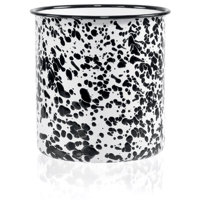 Red Co. 6” Tall Round Large Enamelware Metal Pail Utensil Holder, Black Splatter/Black Rim