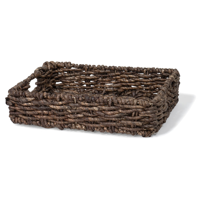 Red Co. 13” x 10” Large Decorative Rectangular Natural Seagrass Basket Tray Organizer, Dark Brown