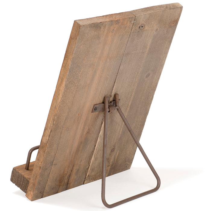 Red Co. Rectangular Aged Fir Wooden Cookbook Holder with Folding Weathered Iron Reclining Leg Stand 8.5" x 12.75"