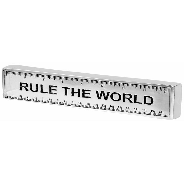 Red Co. Aluminum Metal Rule The World Ruler Paper Weight Home Decoration Centerpiece 8.5" x 1.5" x 1"