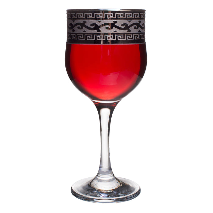 Greek Key Silver Trim Small Wine Glasses - 8 Ounce - Set of 6