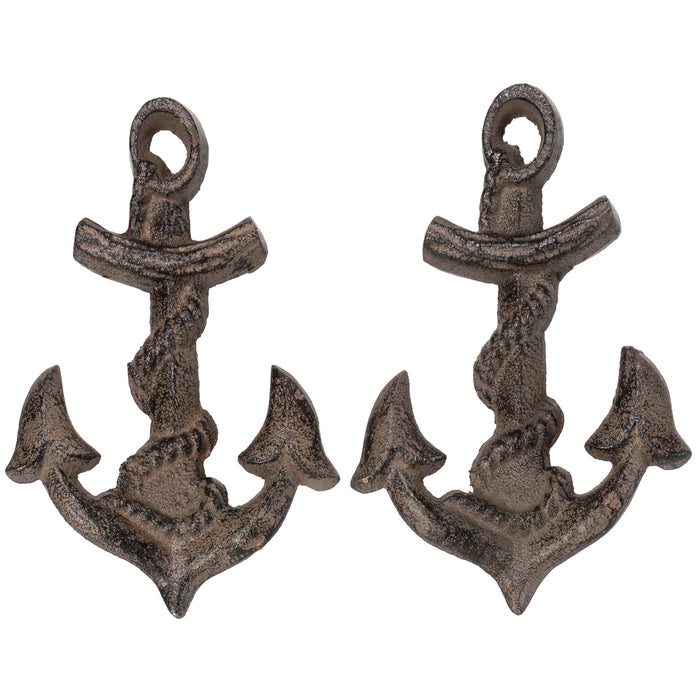 Red Co. Decorative Rustic Brown Metal Wall Hanging Anchor Hooks for Coat, Robe, Towel, Keys – Set of 2