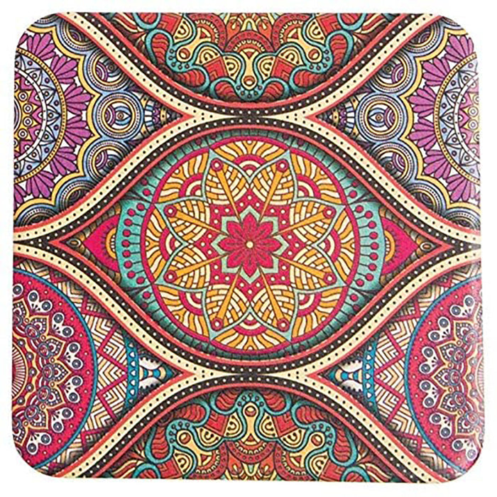 Mandala Artwork Ceramic Stone Drink Coaster, Square 3.75-Inch - Set of 4 - Decorative Kitchen And Coffee Table Accent