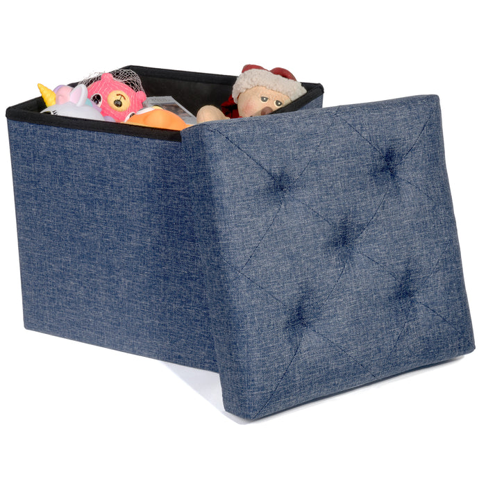 Folding Cube Storage Ottoman with Padded Seat, 15" x 15" - Platinum Series