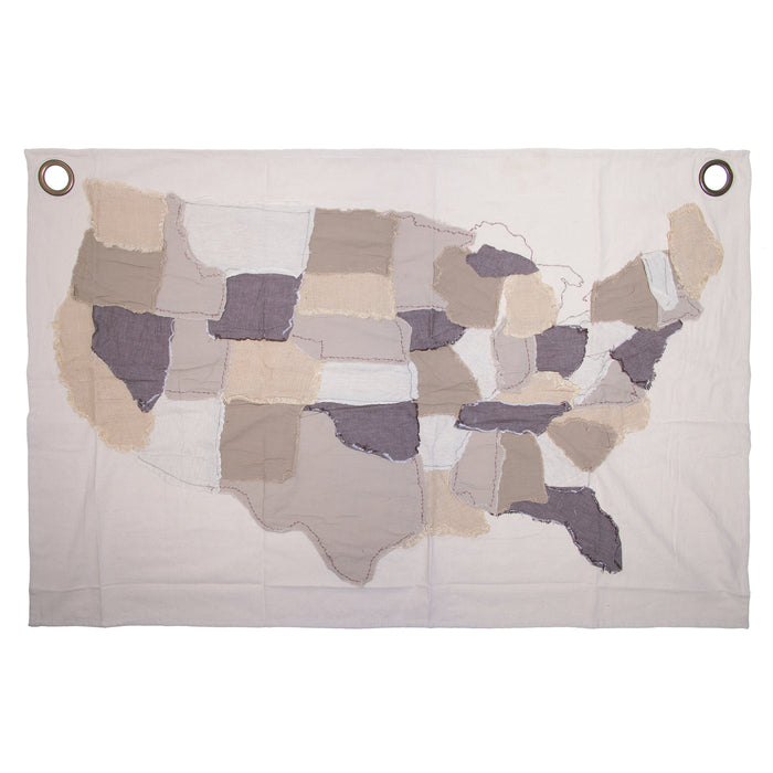 Red Co. Antique Cotton Stitched USA Map with Grommets, Fine Art Tapestries, Home Wall Décor, 47" x 31"