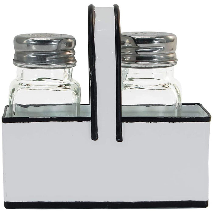 Black and White Salt & Pepper Shaker Caddy Set