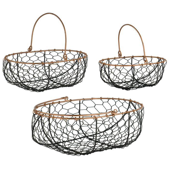 Red Co. Farmhouse Decor Metal Wire Gathering Basket Storage Organizers with Handles for Home, Kitchen, Cabinets, Bathroom, Set of 3