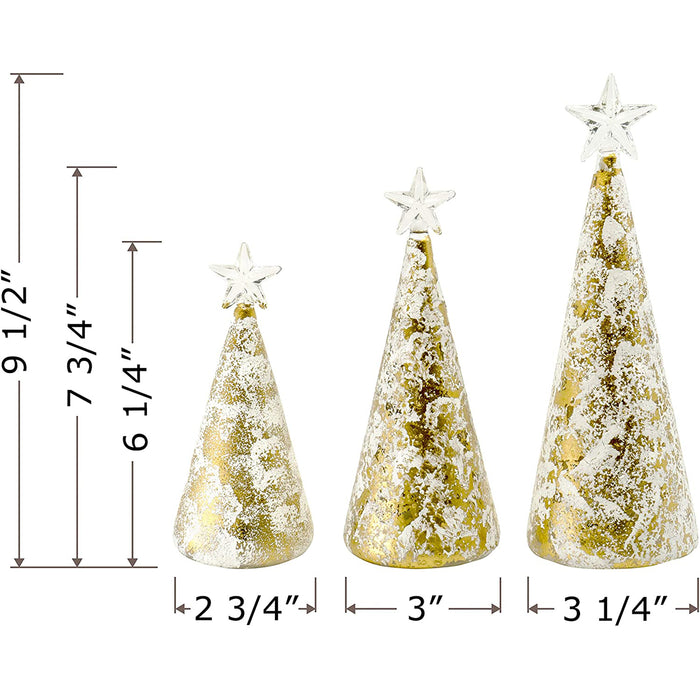 Red Co. Glass Christmas Tree Figurine Ornaments in Gold and Silver Finish, Light-Up Holiday Season Decor, 9.5-inch, 8-inch, 6.5-inch, Set of 3