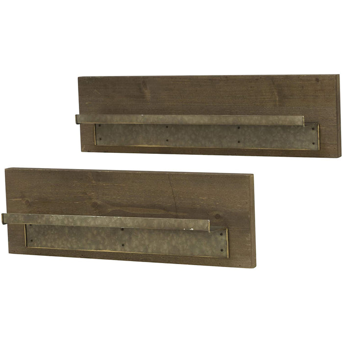 Set of 2 Floating Wood Shelves with Metal Ledge, Farmhouse Rustic Home Décor