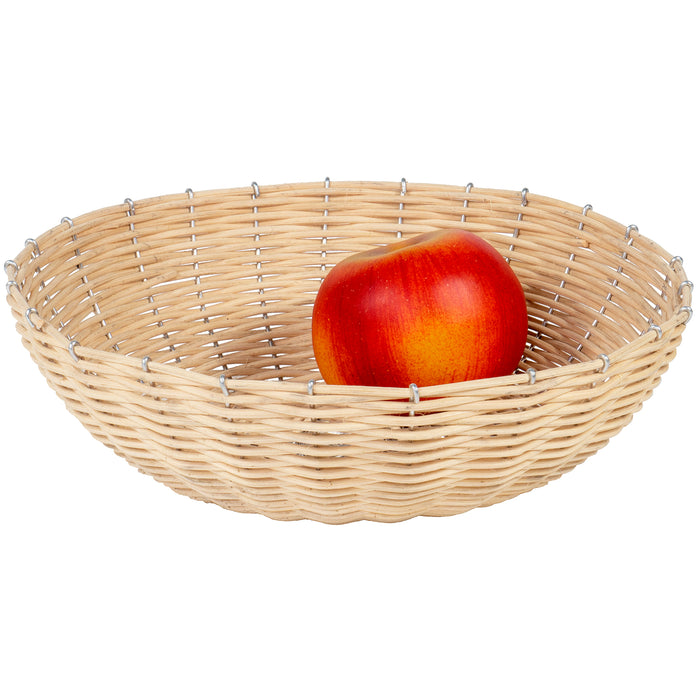 Red Co. Large Round Wood and Aluminum Wire Basket, Decorative Home Organizer — 10 Inches