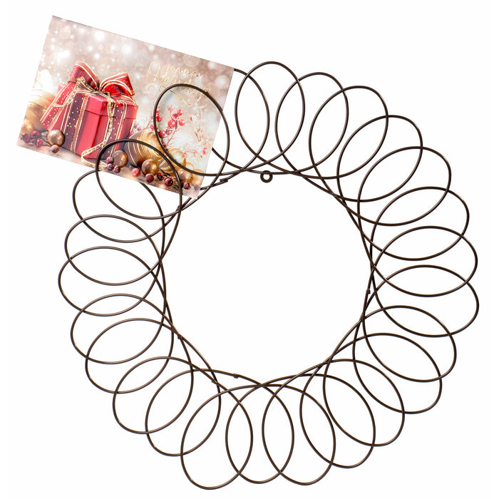 Red Co. Bronze Metal Wreath - Wall Mount Christmas Card Holder - 17" Dia