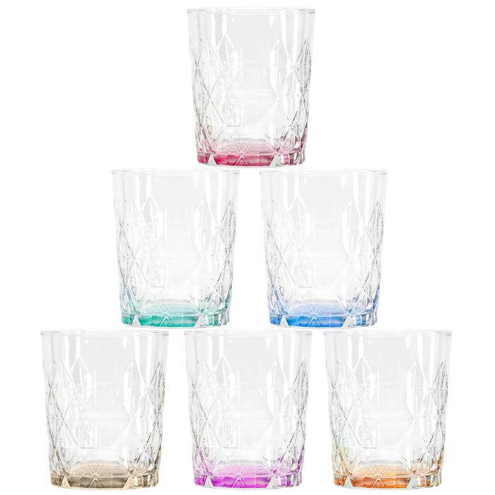 Red Co. Diamond Pattern Pure Pastel Colored Drinking Glass Set of 6, 11.75 oz.