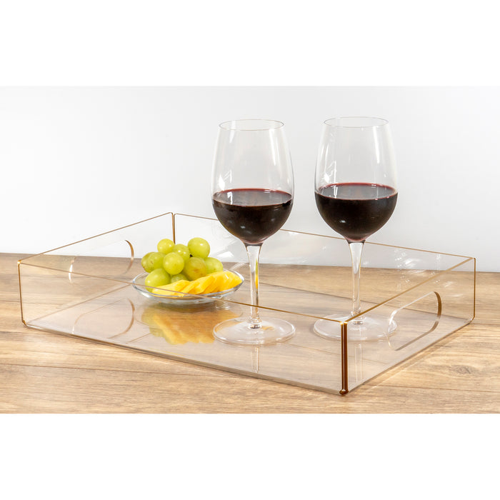 Red Co. Large Rectangular Clear Acrylic Food Serving Tray with Gold Trim and Handles, 15” x 10”