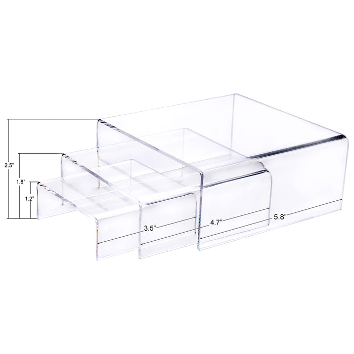 Set of 3 Low Profile Acrylic Display Riser - Jewelry, Cosmetics, Figure Showcase