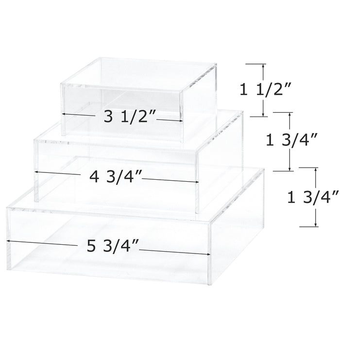 Red Co. Crystal Clear Small Acrylic Cubic Display Riser Stands with Hollow Bottoms | Transparent - 3-Pack