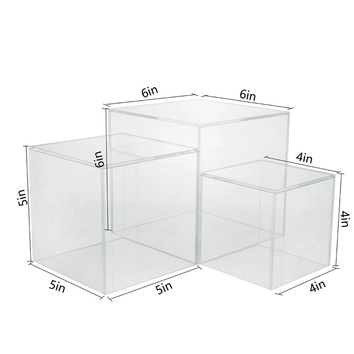 Red Co. Crystal Clear Acrylic Cube Display Nesting Riser Stands with Hollow Bottoms | Transparent - 3-Pack