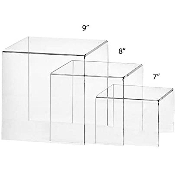 Set of 3 Premium Quality Clear Acrylic Display Stand Risers, 0.25 Inches Thick - 7, 8, 9 Inches