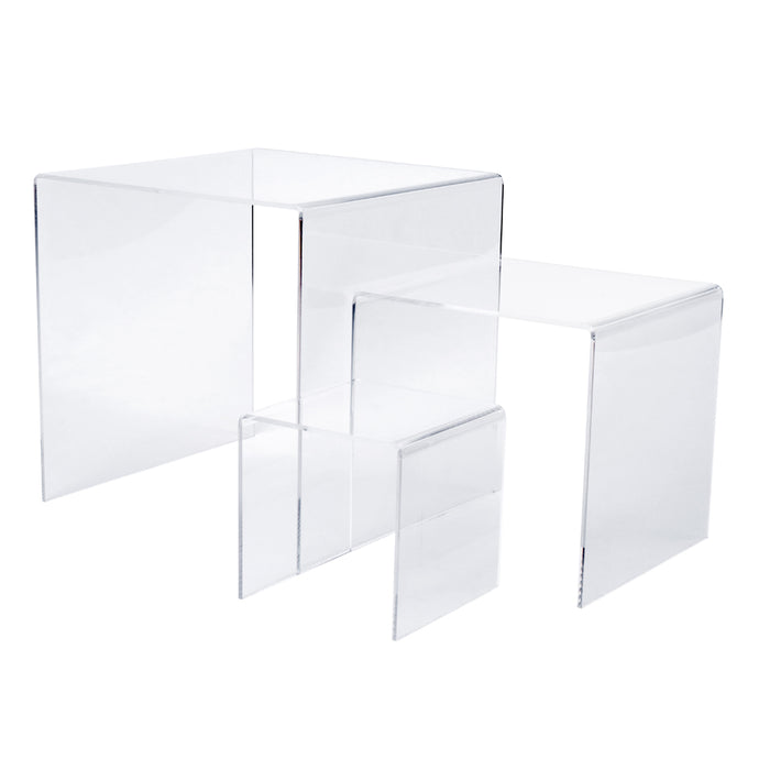 Set of 3 Premium Quality Clear Acrylic Display Stand Risers, 1/8 Inches Thick - 4, 6, 8 Inches