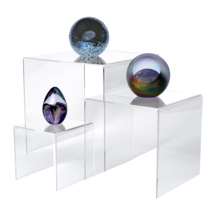 Set of 3 Premium Quality Clear Acrylic Display Stand Risers, 1/8 Inches Thick - 4, 6, 8 Inches